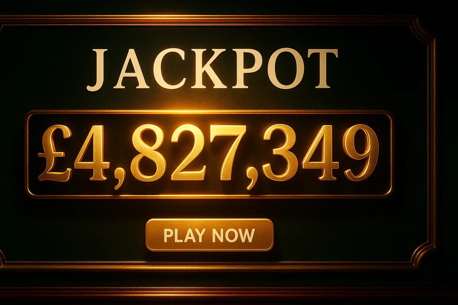 Photorealistic luxury casino banner with glowing jackpot counter and gold CTA