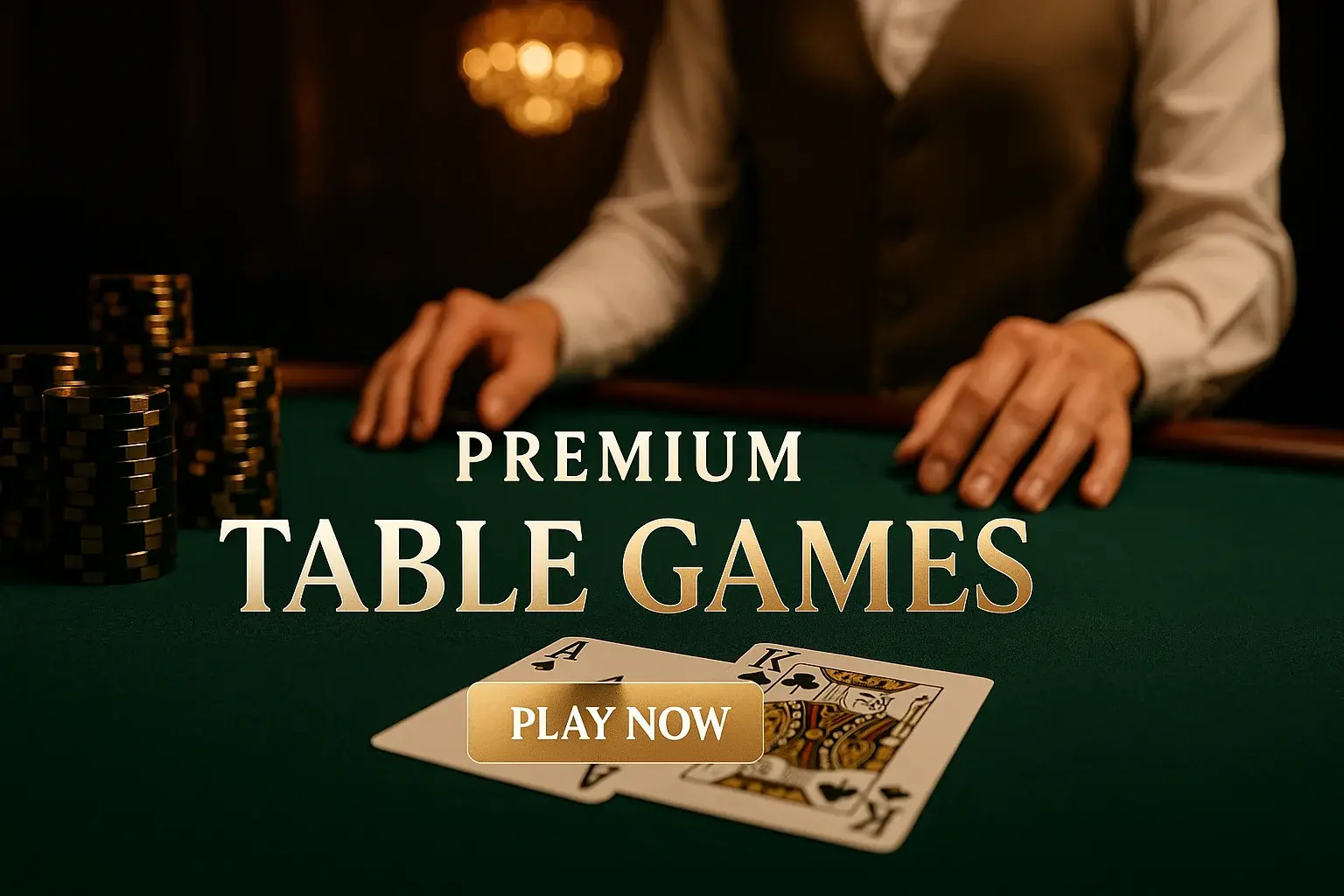 Luxury blackjack table banner with ace king cards and gold chips